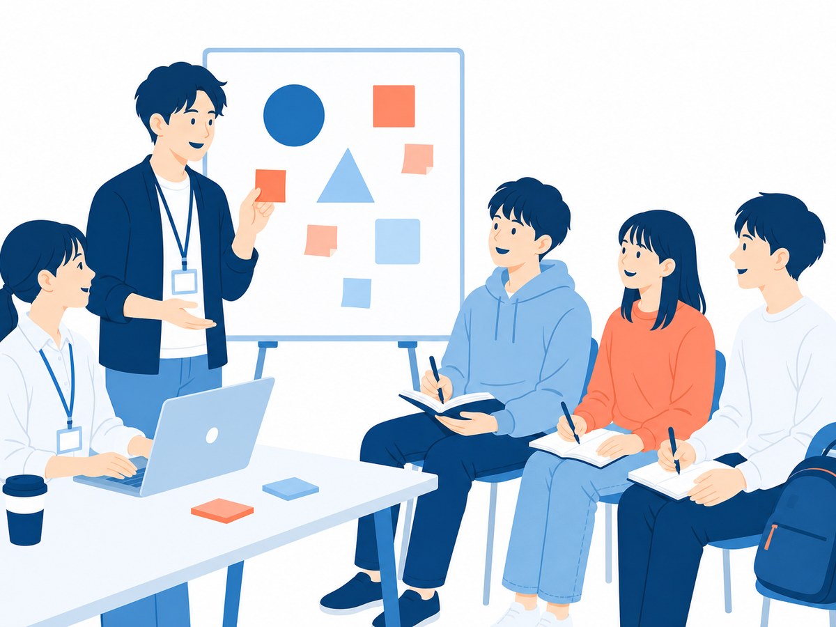 少人数に向けて話すスタートアップの社員