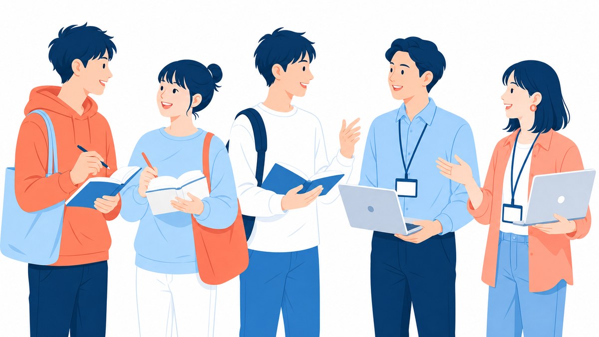 ペアで話す学生とスタートアップの社員