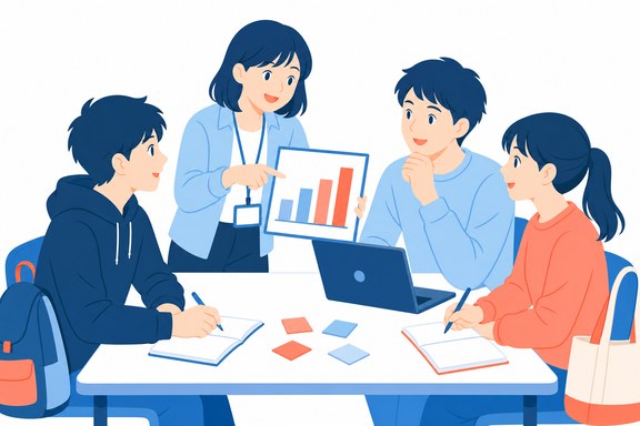 学生に事業について話すスタートアップの社員