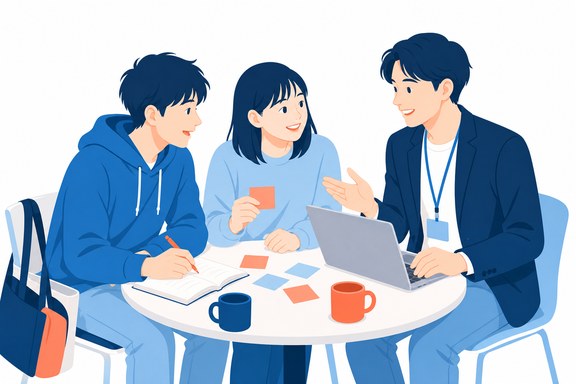 少人数で近い距離で話す学生とスタートアップの社員