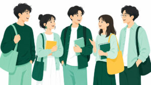 並んで話す学生たちのイラスト